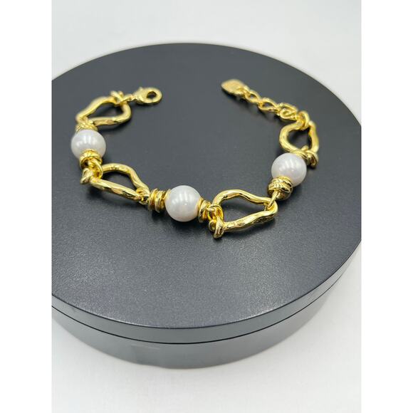 UNO de 50 White 10mm Pearl Perla Mosqueta Link Bracelet-Gold Plated Bracelet - Picture 8 of 9